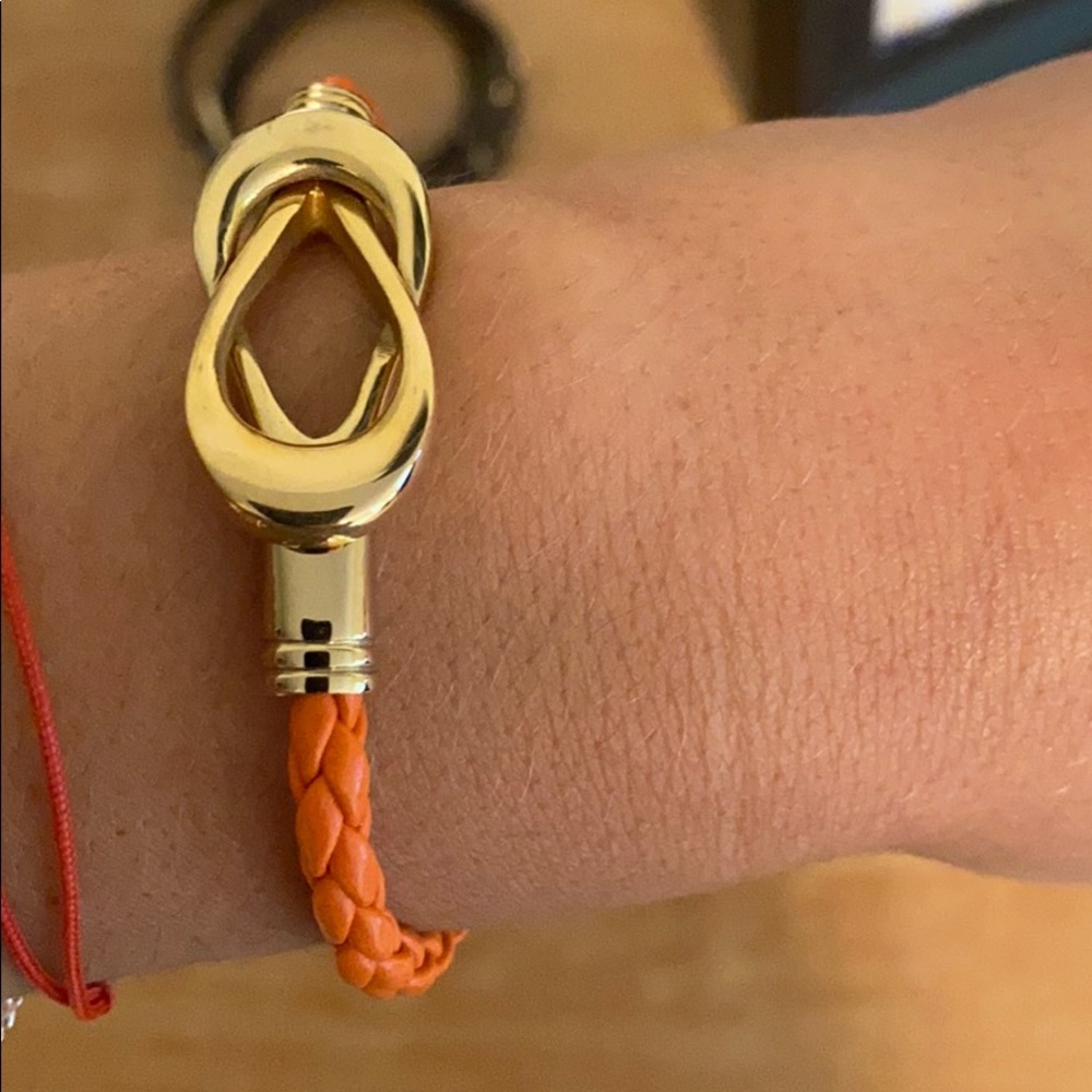 Gold and orange leather bracelet